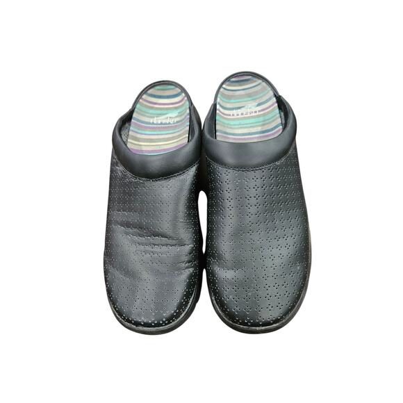 Dansko Elin Black Perforated Leather Slip On Mule Clog Sz 41 10 10 1/2 - Picture 1 of 7